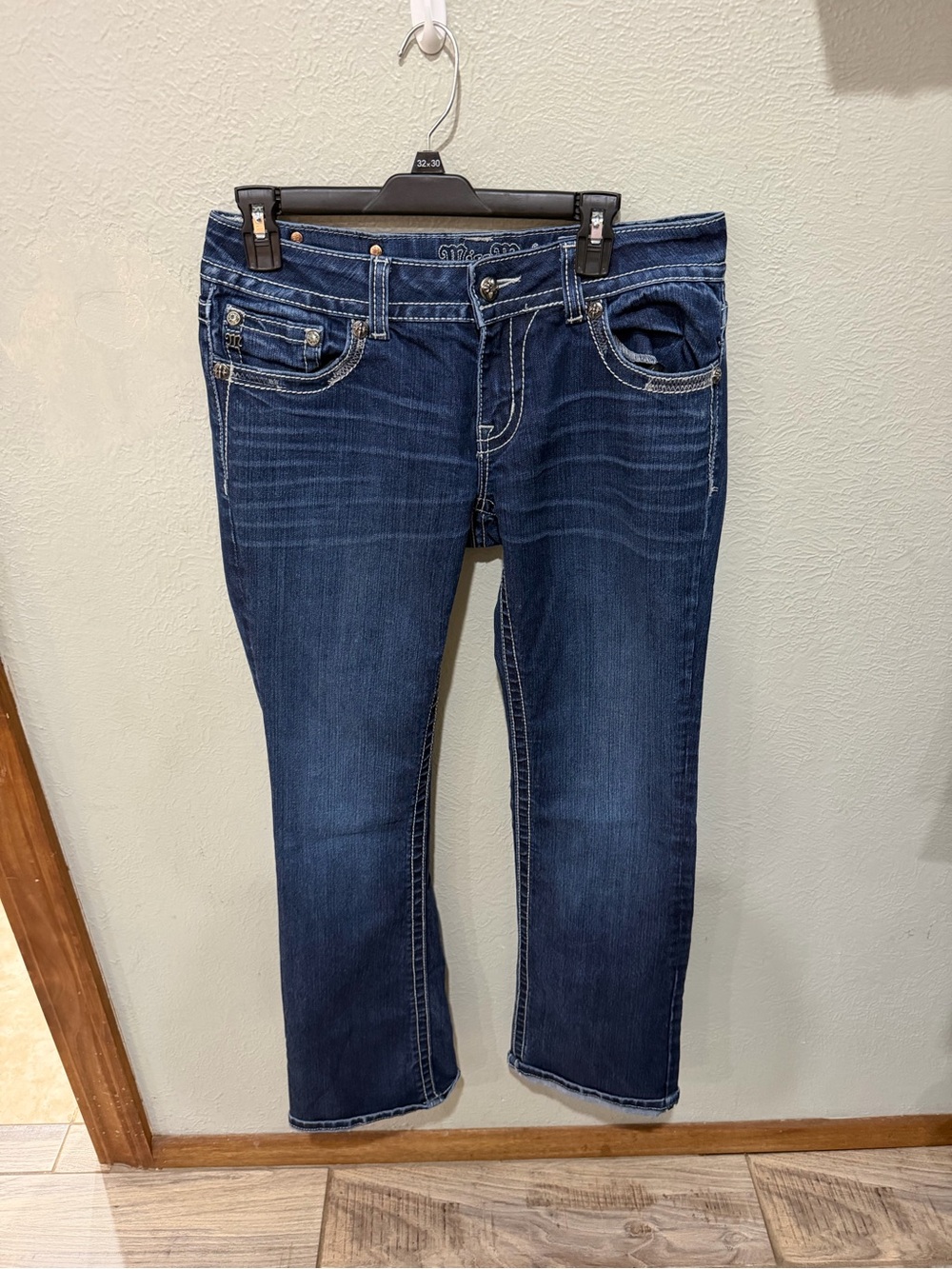 Miss Me Dark Blue Boot-Cut Jeans with Contrast Stitching